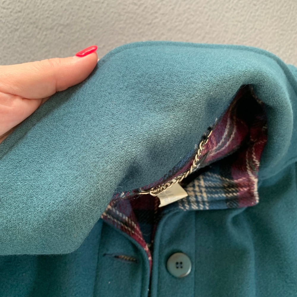 Vintage Woolrich Woman Wool Coat Jacket w/ Scarf Small Green Plaid Lined USA - Picture 11 of 11